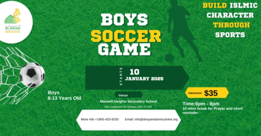 Al Rayan Build Islamic Character Through Sports: Boys Soccer Program (Ages 8 to 13)