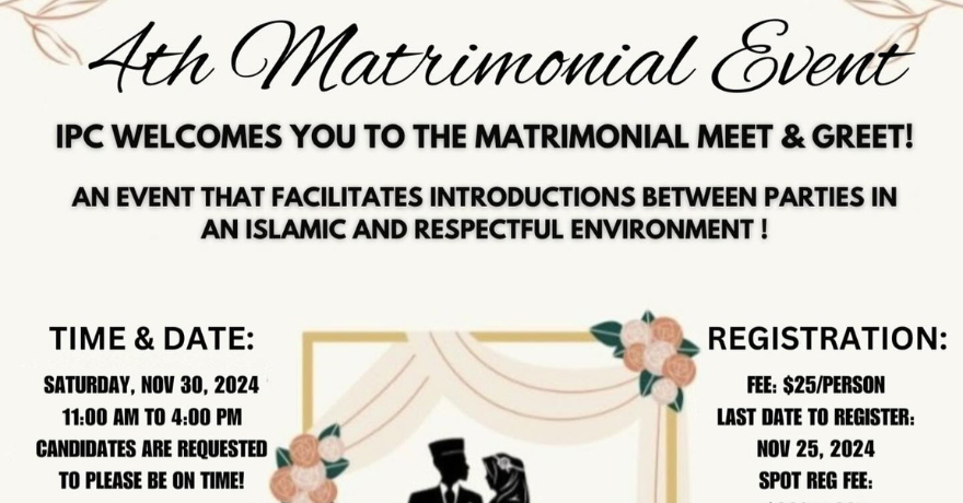 Jame Masjid Mississauga Matrimonial Event Ages 20 - 45 (Register by Nov 25)