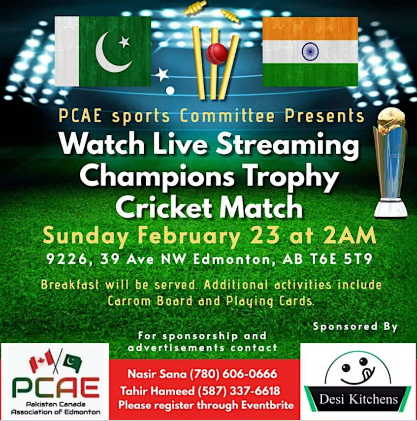 Pakistan Canada Association Edmonton PCAE Cricket Night Watch Pakistan vs India Live