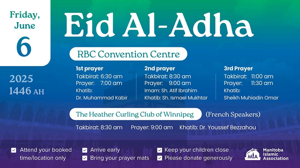 Manitoba Islamic Association Winnipeg Eid Al Adha Prayers Registration Required