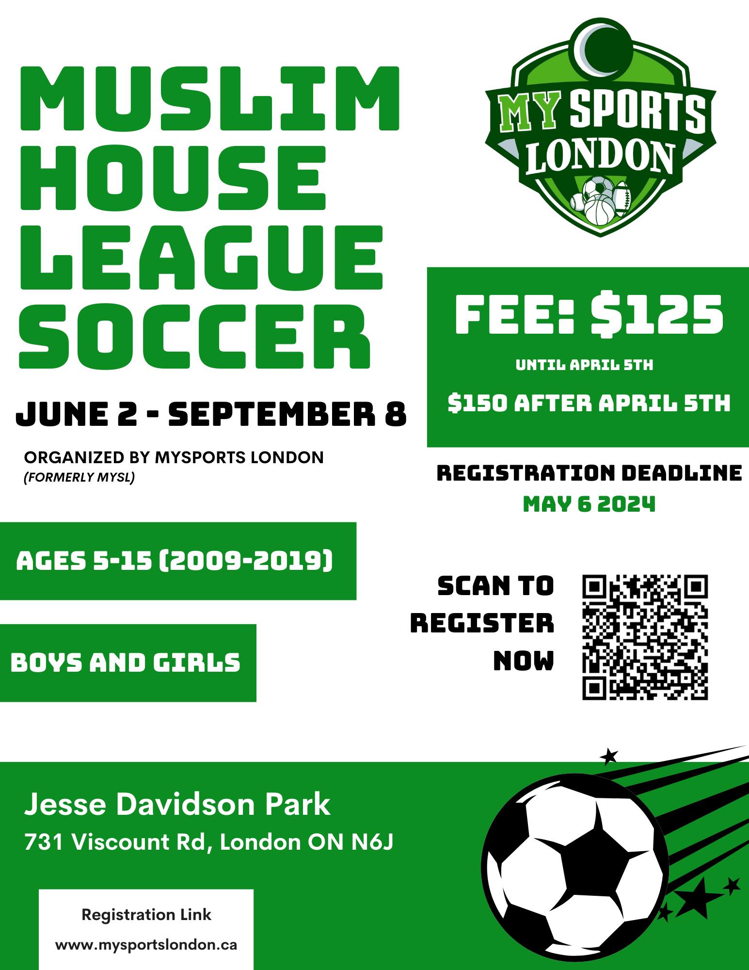 Muslim House League Soccer Boys and Girls (Ages 6 to 15) Registration Required