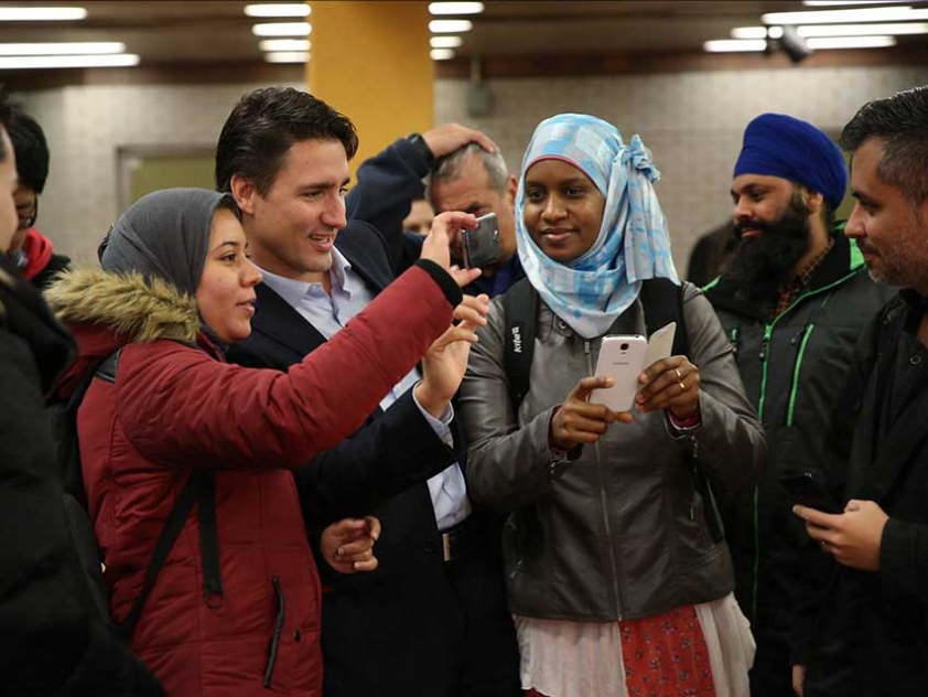 Newly elected Prime Minister Justin Trudeau with constituents
