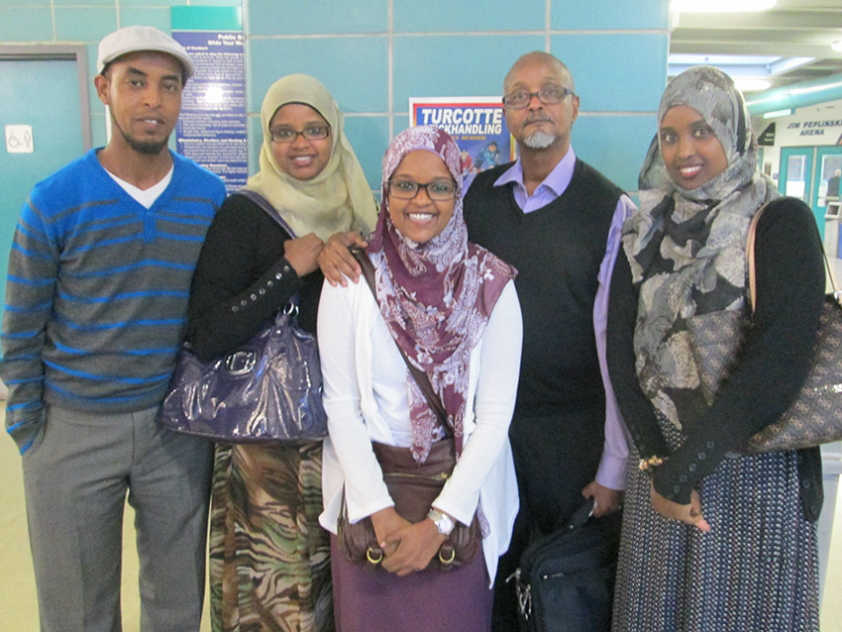 Abdul Arale with his daughters Nasra, Maryama, and Kawthar, and his son-in-law Abdisamad Ibrahim