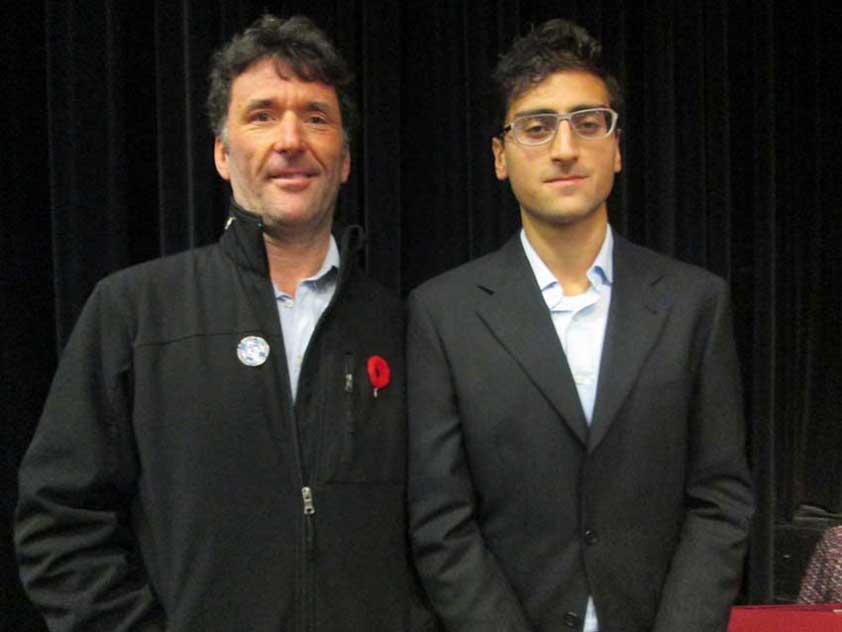 MP Paul Dewar with panel organizer Afnan Khan of the Muslim Coordinating Council