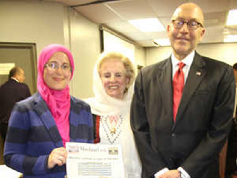 Event organizers Amira Elghawaby (CAIR-CAN) and Shano Bejkosalaj (OMWO) with Ambassador David Jacobson