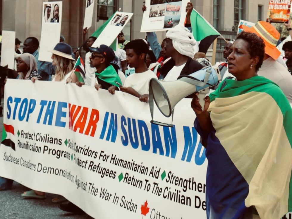 Sudanese Canadians and their allies march at the demonstration against the war in Sudan on Saturday, August 24, 2024.