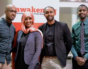 Yunis Habbane, Integration TV Host Hodan Nayaleh, Sharmaarke Abdullahi, and Ahmad Hussein at the Awakening the Spirit of Somali Youth 2015