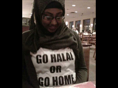 Asha Kayd sporting Go Halal or Go Home Shirt