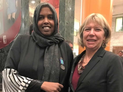 Hindia Mohamoud  is with Theresa Kavanagh, City Councillor Bay Ward at the Order of Ottawa ceremony on November 22, 2019.
