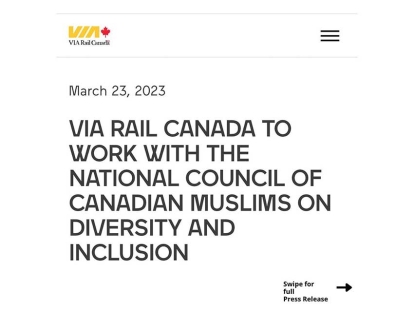 VIA Rail Canada to Work with the National Council of Canadian Muslims on Diversity and Inclusion