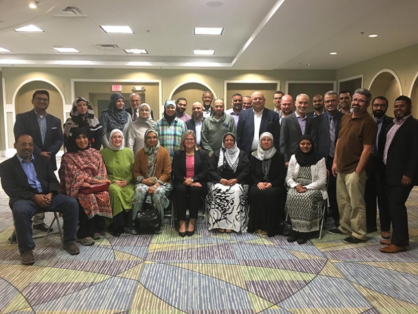 MPP Andrea Horwath with members of the Muslim community at the Anatolia Islamic Centre in Mississauga.