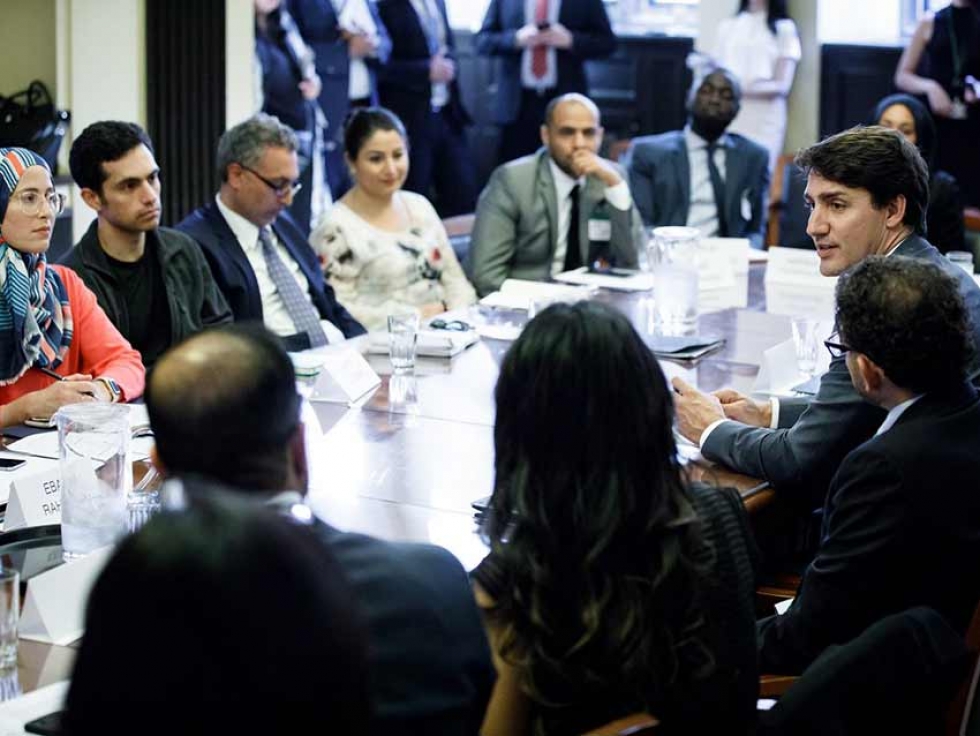 Prime Minister Justin Trudeau meets with leaders from national Muslim organizations in Ottawa on June 19.