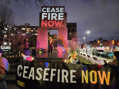 Ottawa Protesters at the Human Rights Mounument calling for a ceasefire in Gaza (December 2023)