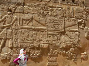 Iraqi-Canadian Batoul Hussain admires Ancient Egyptian art in the Aswan region.