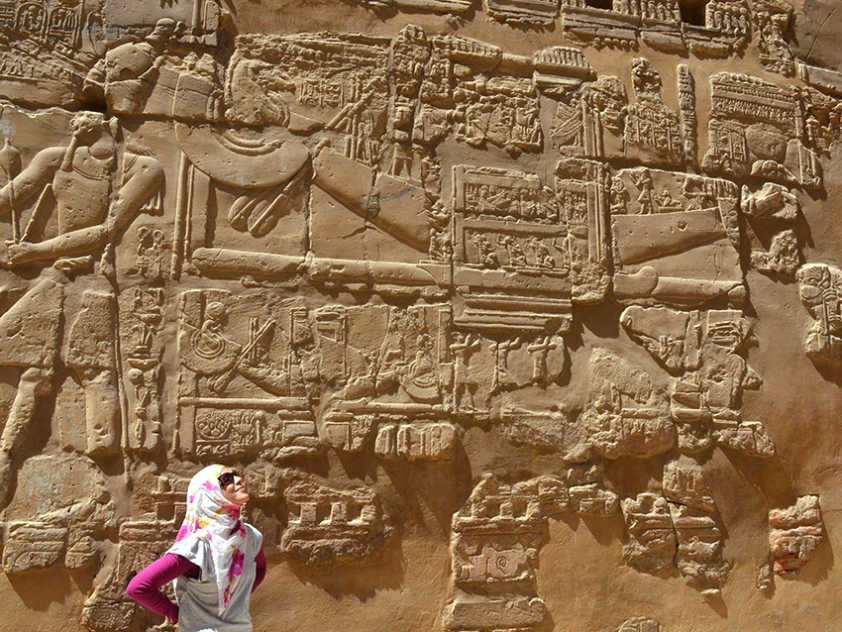 Iraqi-Canadian Batoul Hussain admires Ancient Egyptian art in the Aswan region.