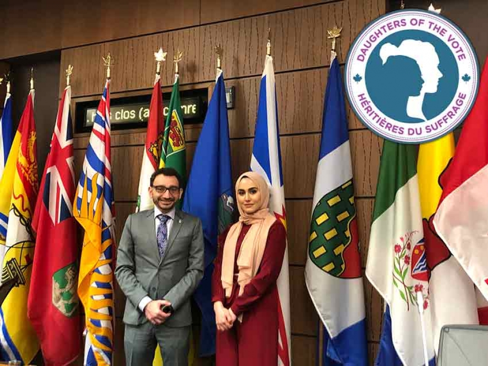 Zeana Hamdonah is with Member of Parliament Omar Alghabra, whose seat she used while in the House of Commons for Daughters of the Vote.