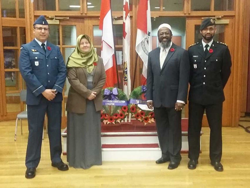 Muslims Remember Remembrance Day Service: Canadian Armed Forces Muslim Chaplains Jalal Khaldoune, Barbara Helms, Ryan Carter, along with Imam Abdurrashid Taylor.