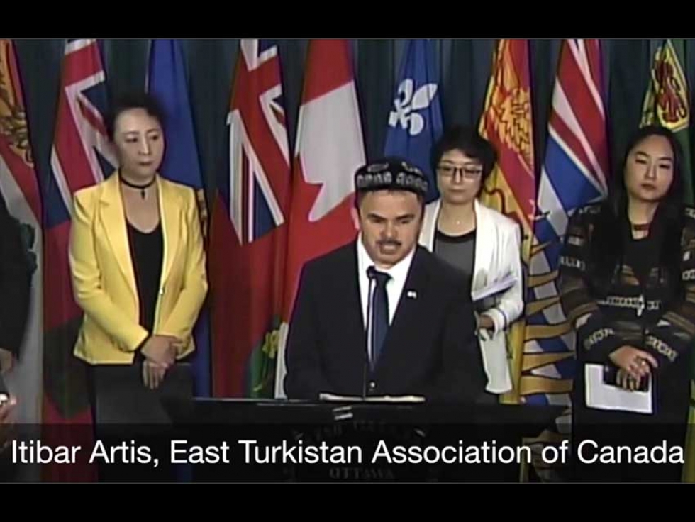 Uyghur Canadian Itibar Artis, a member of the East Turkistan Association of Canada, spoke at a Parliament Press Conference on December 10th.