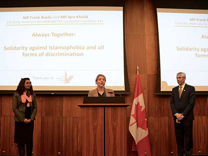 Minister of Heritage Melanie Joly spoke on December 5 at an event hosted by MP Frank Baylis and MP Iqra Khalid.
