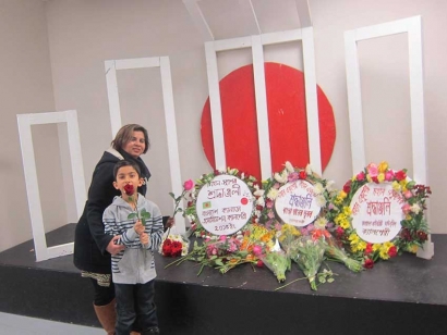 Saima Jamal with her son at the Bangladesh Centre in Calgary celebrating Ekushey February.
