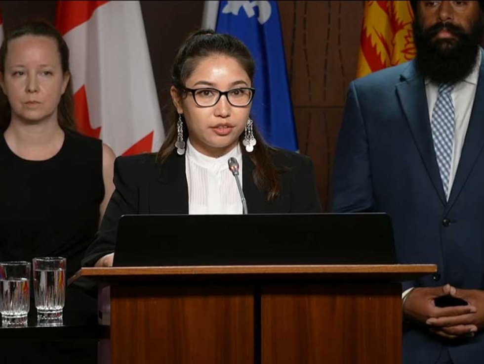 Recent Afghan refugee Rahima Paiman speaks at Press Conference on Parliament Hill on July 21, 2022.