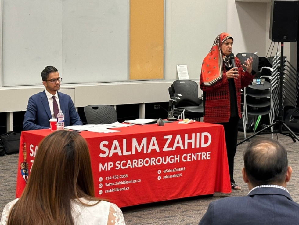 MP Salma Zahid and MP Sameer Zuberi at the first roundtable on anti-Palestinian racism