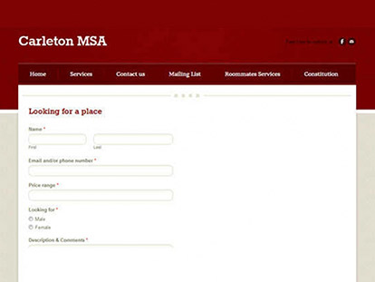 Screenshot from the Carleton MSA&#039;s Roommates Service Website