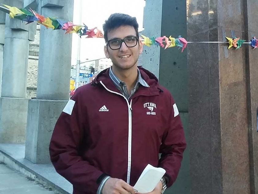 Hadi Wess at the Canadian Human Rights Monument after the vigil for the victims of the Orlando shooting.