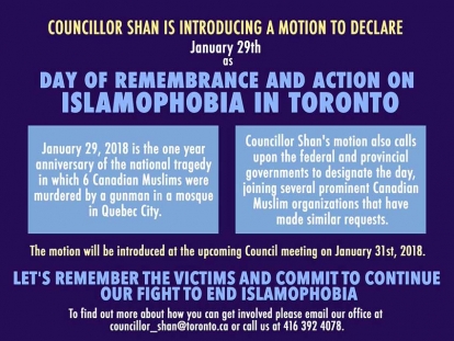 Councillor Neethan Shan to introduce motion to declare January 29 as a Day of Remembrance and Action on Islamophobia