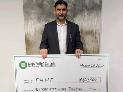 On Monday, March 23, the Chair of ICNA Relief Canada Mr. Ijaz Tahir presented a cheque for $154,000 to the Trillium Health Partners Foundation to buy Ventilators and Cardiac Monitors.