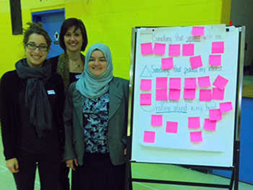 Teachers Joelle Rudick, Della Bonsor, and Lila Hammouda at the Weekend Educators Professional Development Day.