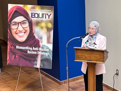 Canada&#039;s Special Representative on Islamophobia Amira Elghawaby speaking at the launch of the Thames Valley District School Board&#039;s Dismantling Anti-Muslim Racism Strategy