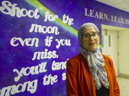 Amira Elghawaby is Canada&#039;s special representative on combatting Islamophobia. She was at the London Muslim Mosque on Sunday March 19, 2021. The mural behind her was painted by Yumna Afzaal, 15, who was killed with her parents in an alleged hate-motivated attack in June 2021. 