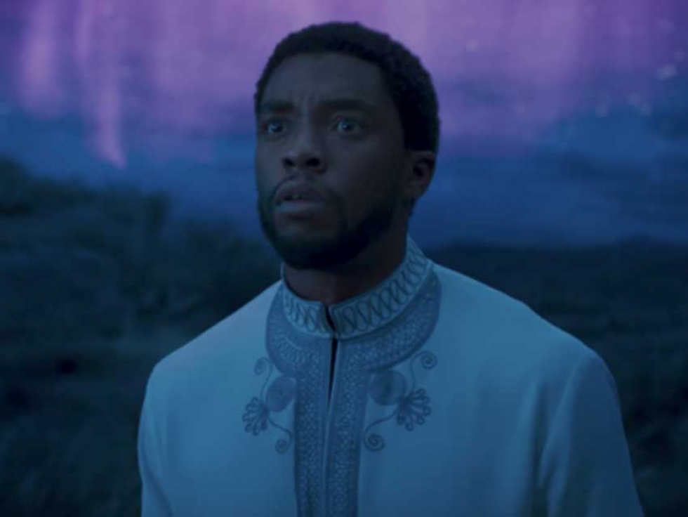 King T&#039;Challa sporting what looks like a South Asian sherwani while visiting the ancestral plane in the film Black Panther.