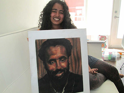 Sarah-Mecca Abdourahman’s portrait of her father, based on a photograph of him taken shortly after his wedding.
