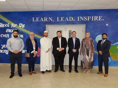 Ontario Minister of Citizenship and Multiculturalism Michael Ford, London Mayor Josh Morgan and leaders in London&#039;s Muslim community at London Islamic School