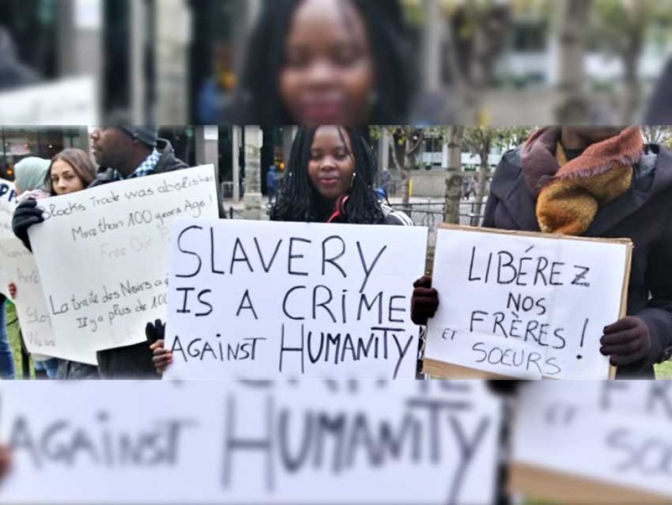 Demonstrators in front of the Libyan Embassy in Ottawa on November 22, 2018