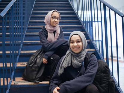 Sahar (left) and Safia at school.