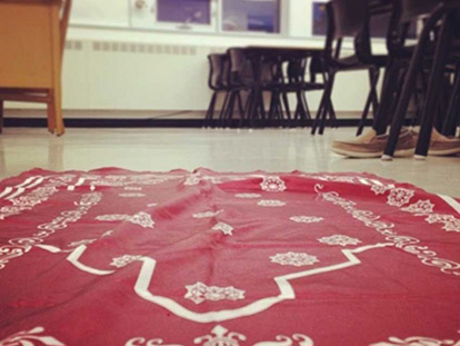A prayer mat in a classroom