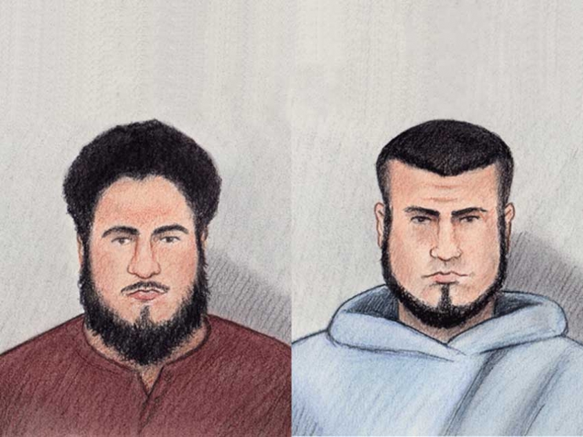 Carols and Ashton Larmond sketched while listening to the charges against them in an Ottawa court.